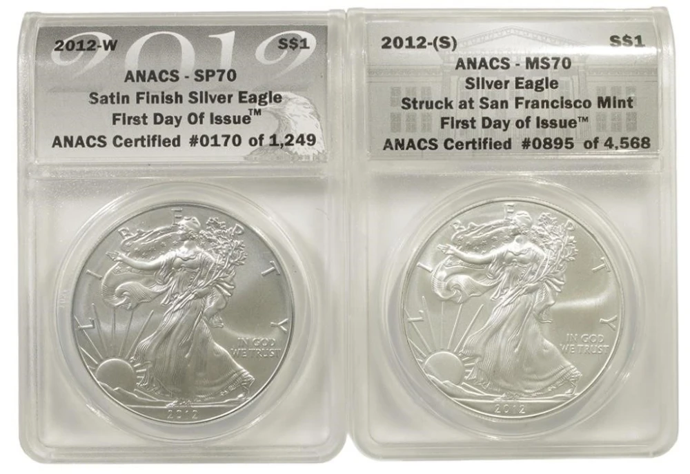 Pair of 2012 ANACS Silver Eagles