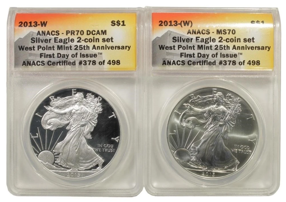 2013 ANACS Certified 2-Coin Silver Eagle Set
