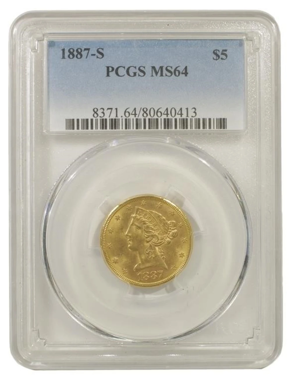Very Choice Mint State 1887-S Gold $5