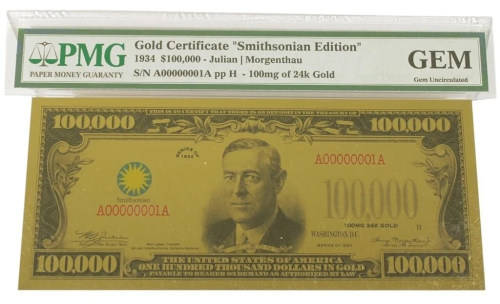 Gem Smithsonian Edition $100,000 Gold Certificate