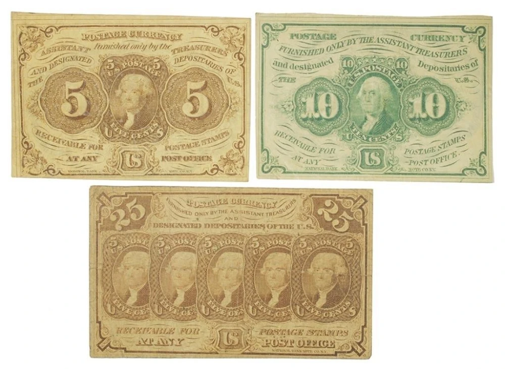 Postage Currency. Three Denominations