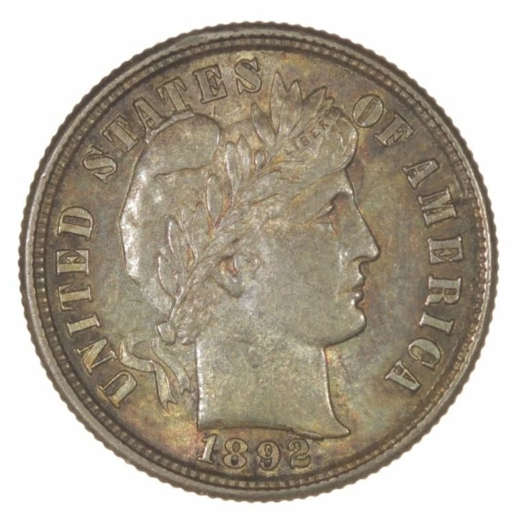 Toned Select Unc 1892 Dime