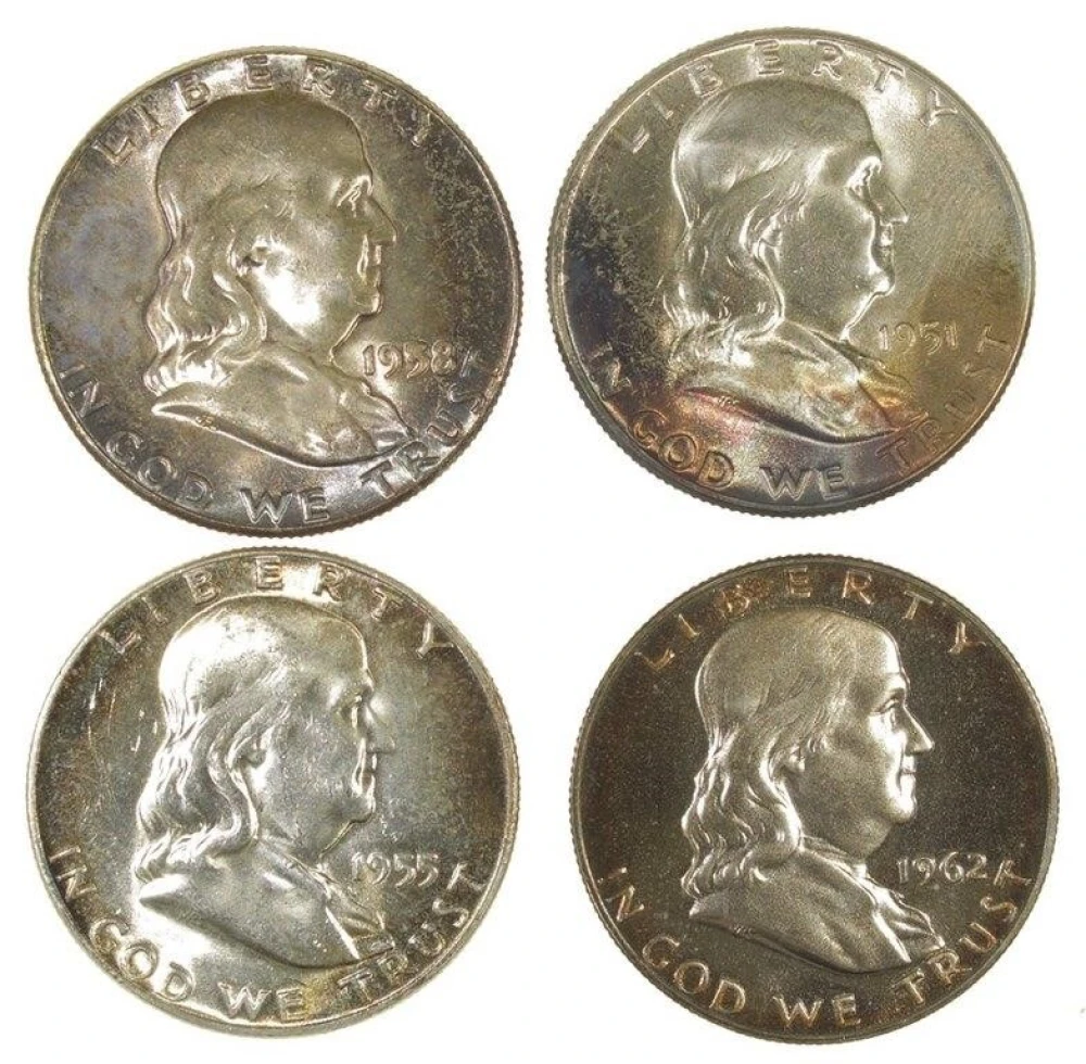 Toned Unc and Proof Franklin Half Dollars