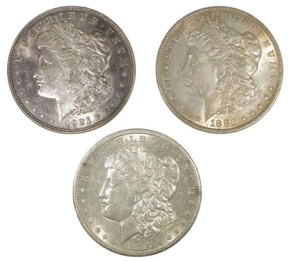 AU Branch Mint Morgan Dollar Trio