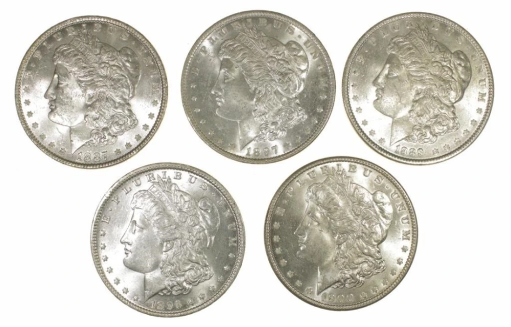 Five Unc Philadelphia Mint Morgan Dollars