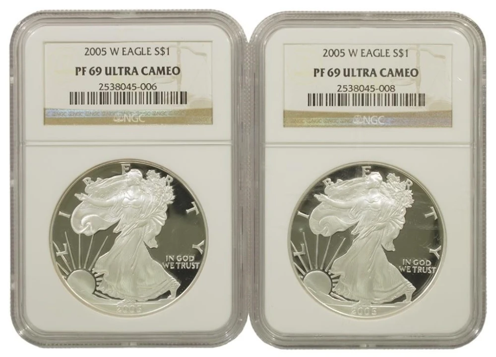 Pair of 2005 NGC PF-69 UC Silver Eagles