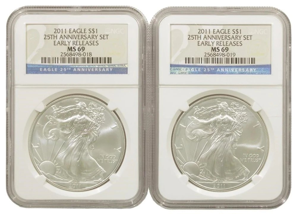 Pair of 2011 25th Ann. Silver Eagles