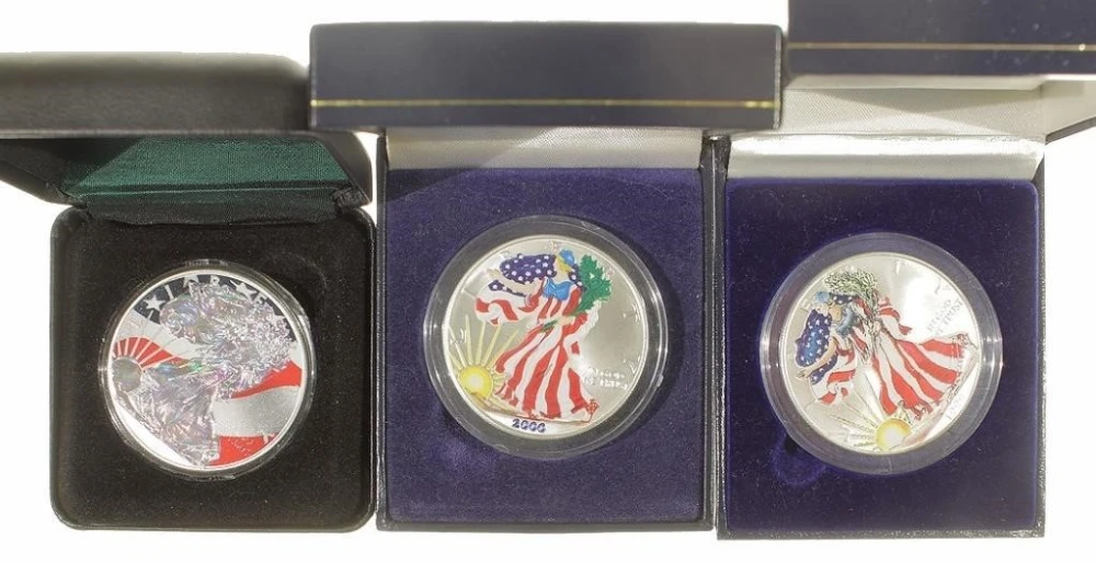 Colorized Silver Eagle $1 Threesome