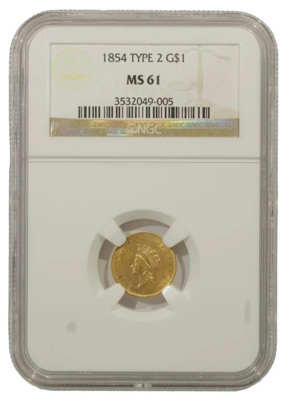 Mint State 1854 Type II Gold $1
