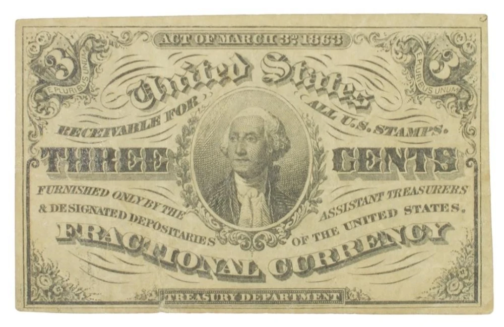 Fractional Currency. EF Three-Cents