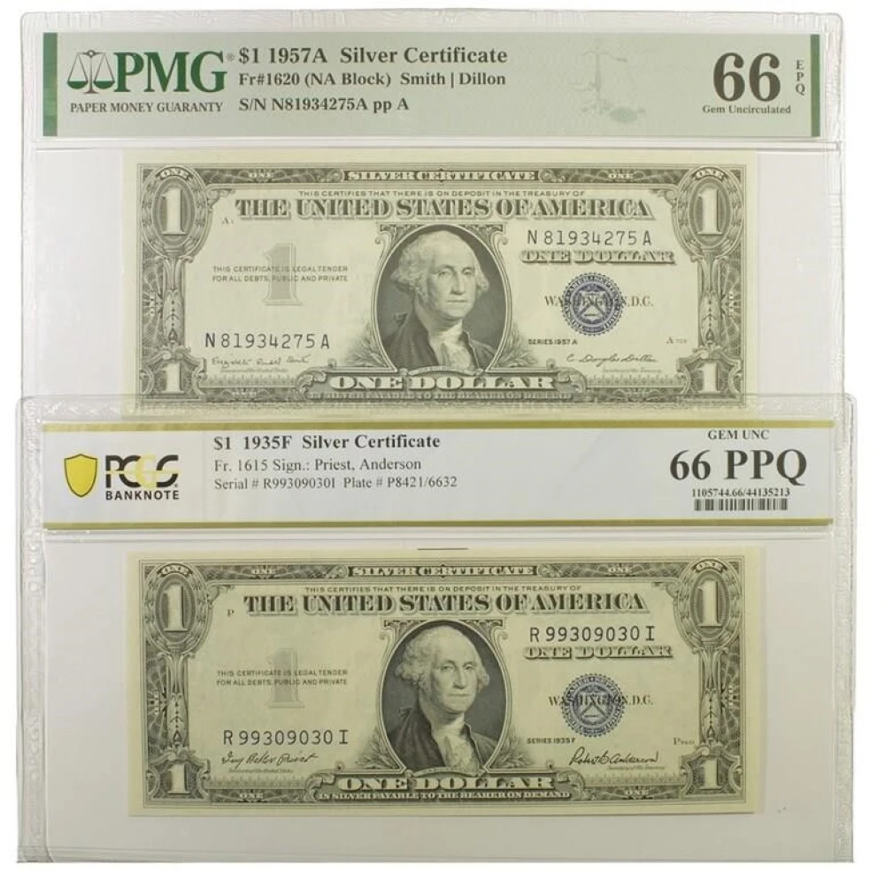 Exceptional Pair of $1 Silver Certificates
