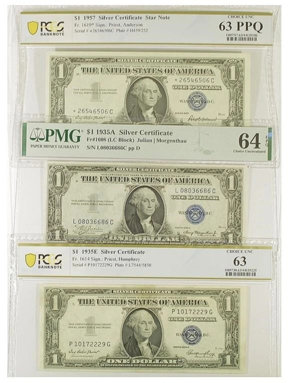 Choice New $1 Silver Certificate Trio
