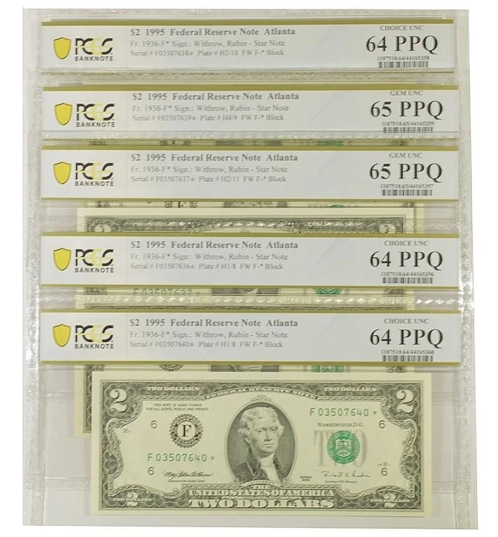 Five New Crisp 1995 $2 FRN Star Notes