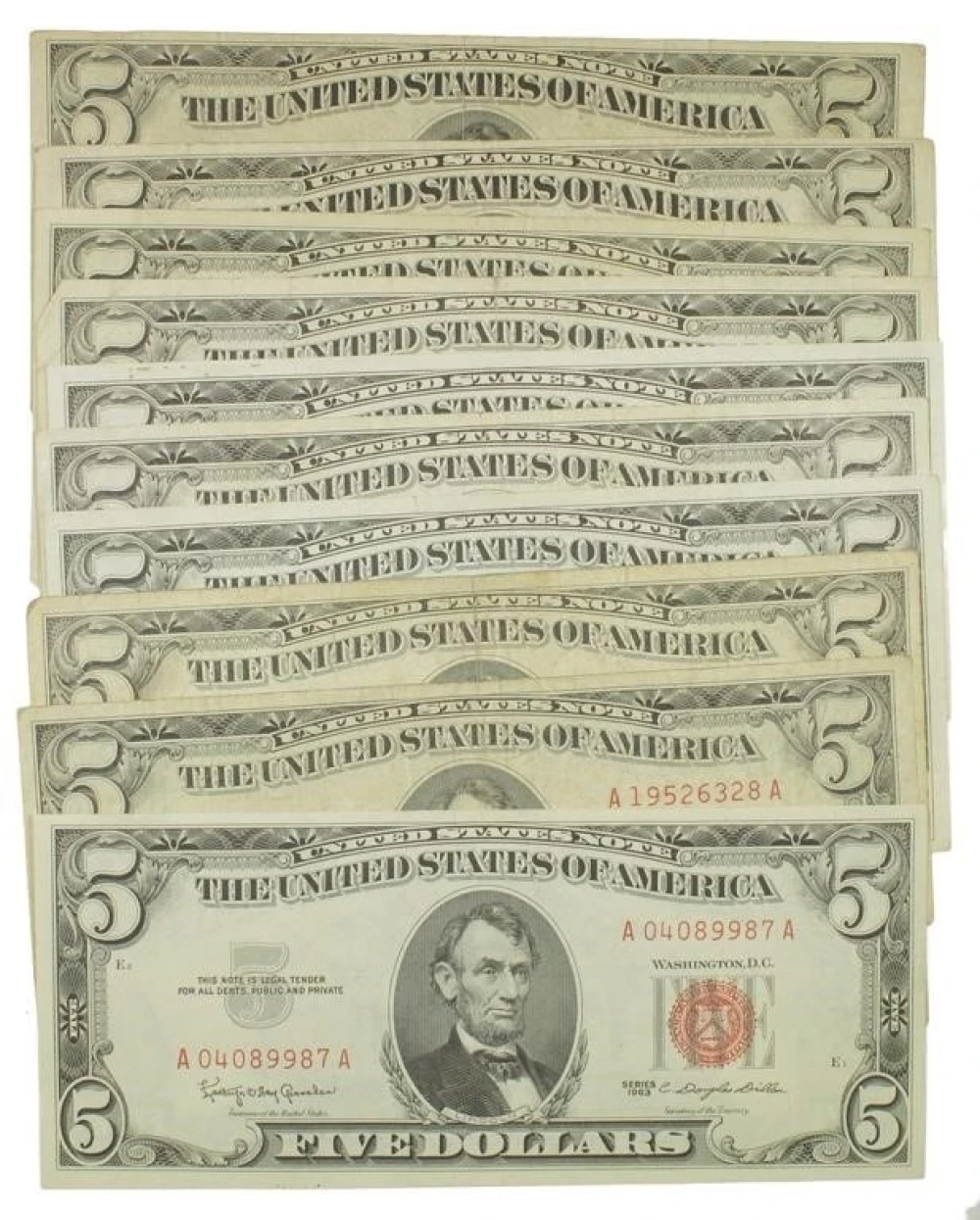 Stack of Red Seal $5 Notes