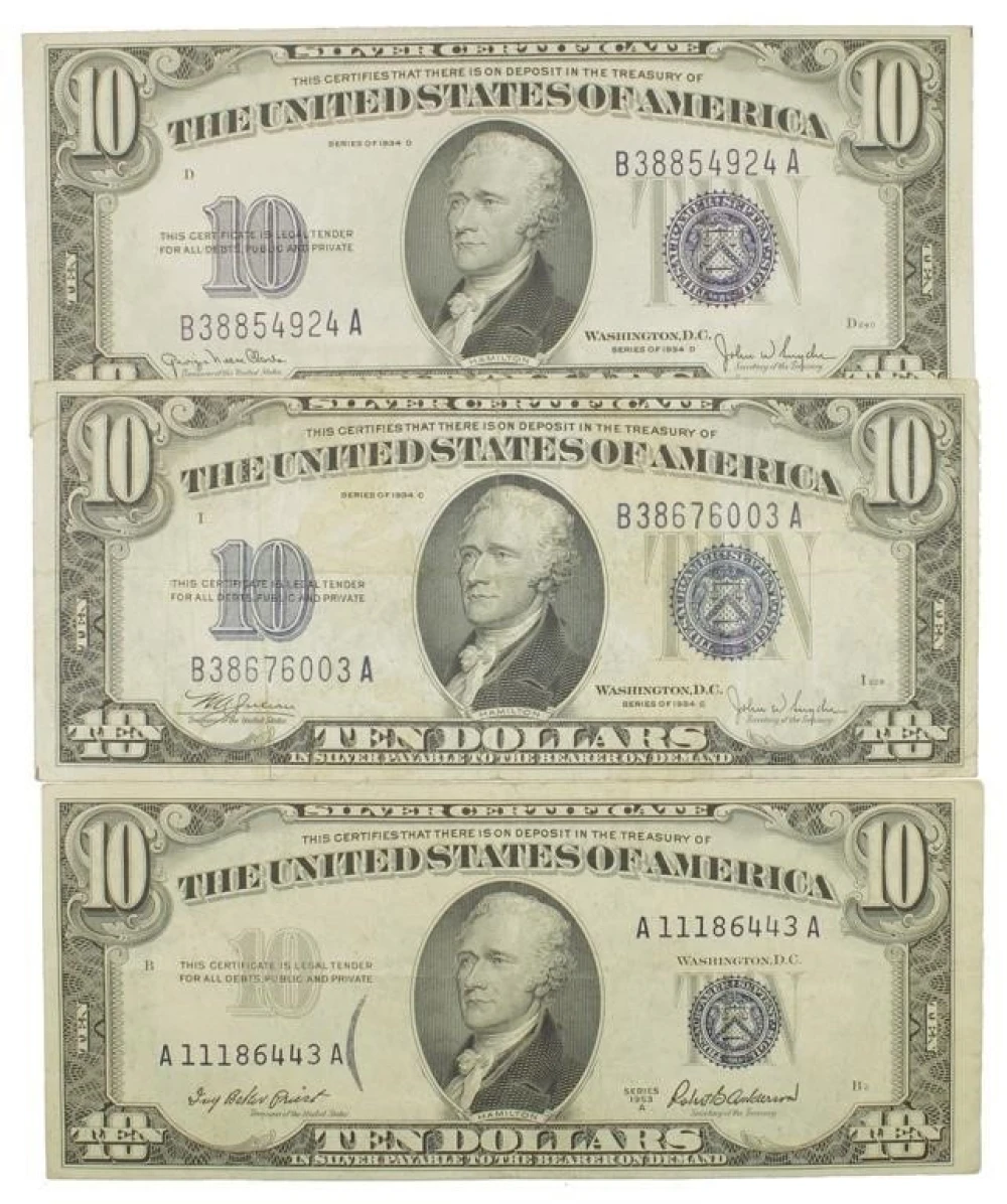 Three $10 Silver Certificates