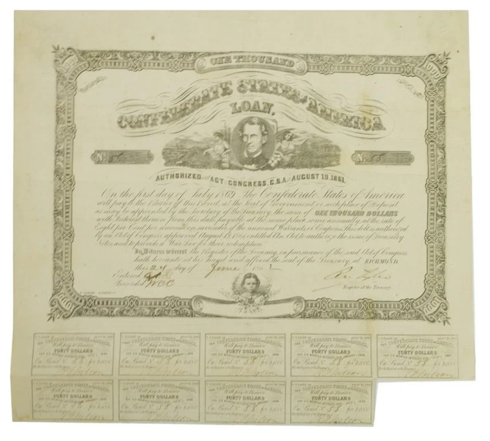 1862 Confederate $1000 Bond