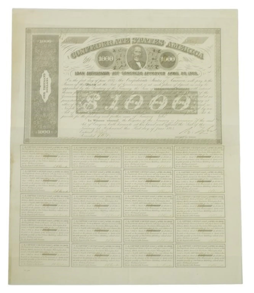 Choice 1863 $1000 Confederate Bond