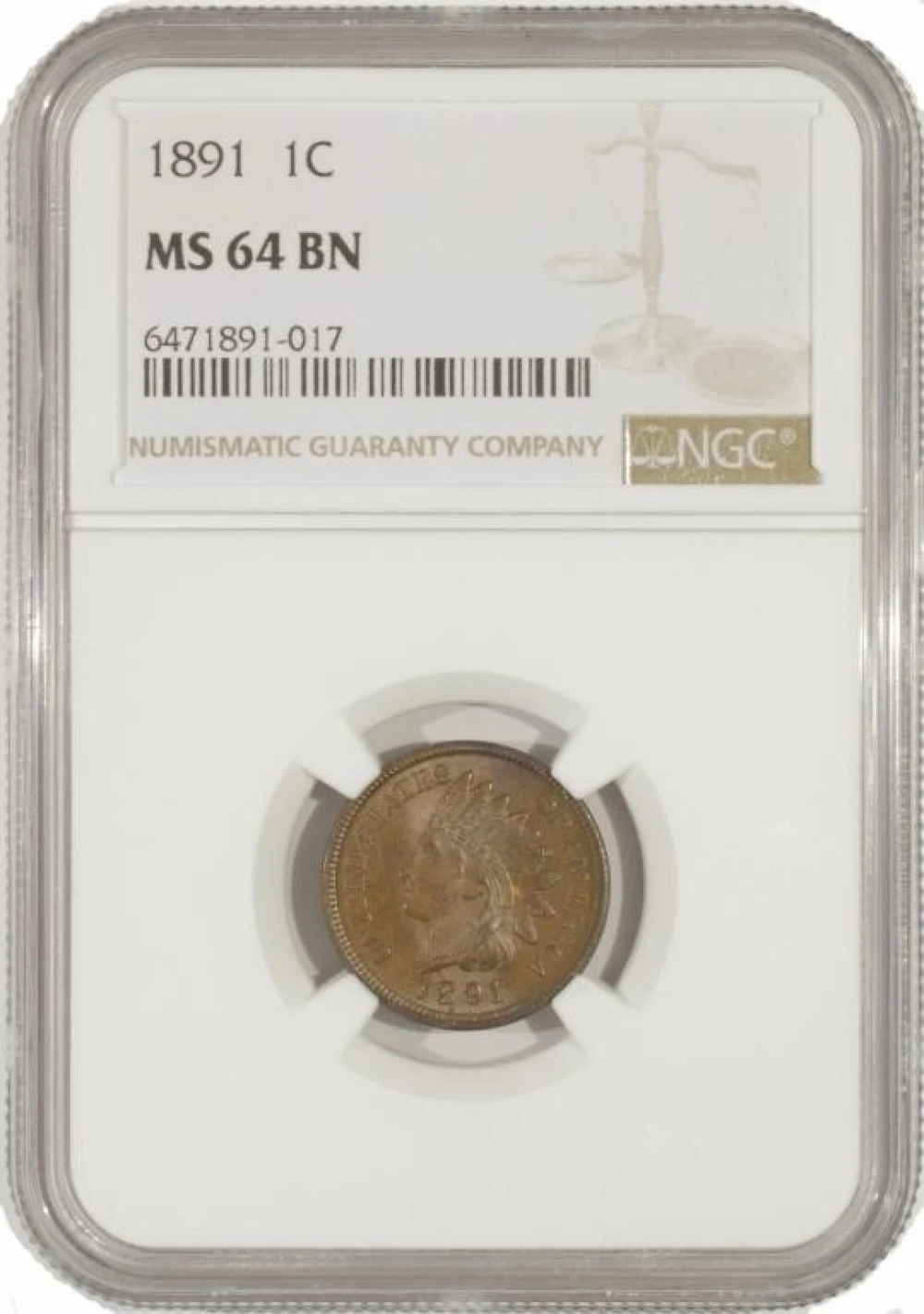 Very Choice BN Unc 1891 Indian Cent