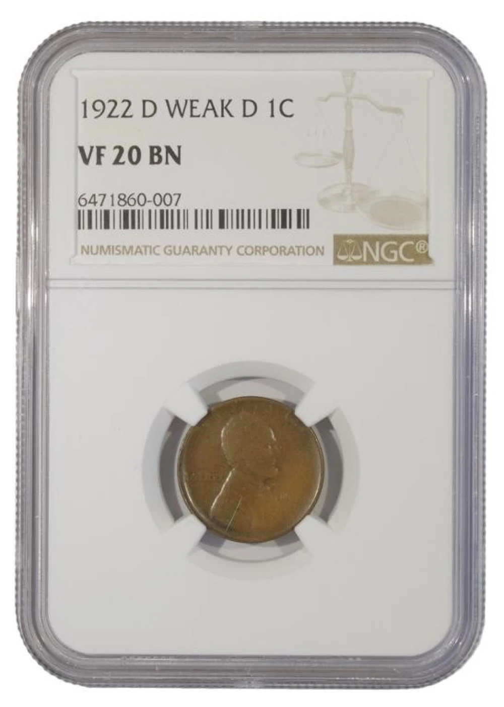 VF 1922-D Weak D Cent