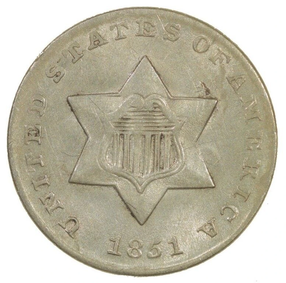 UNC 1851 Silver Three-Cents