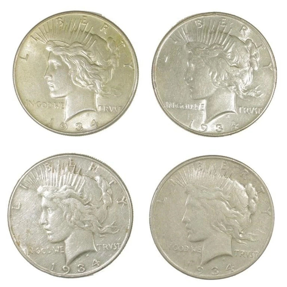 Four 1934-Dated Peace Dollars