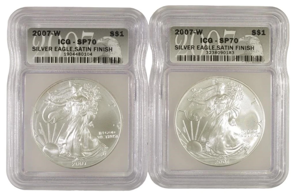 Two Perfect Specimen 2007-W Silver Eagle $1
