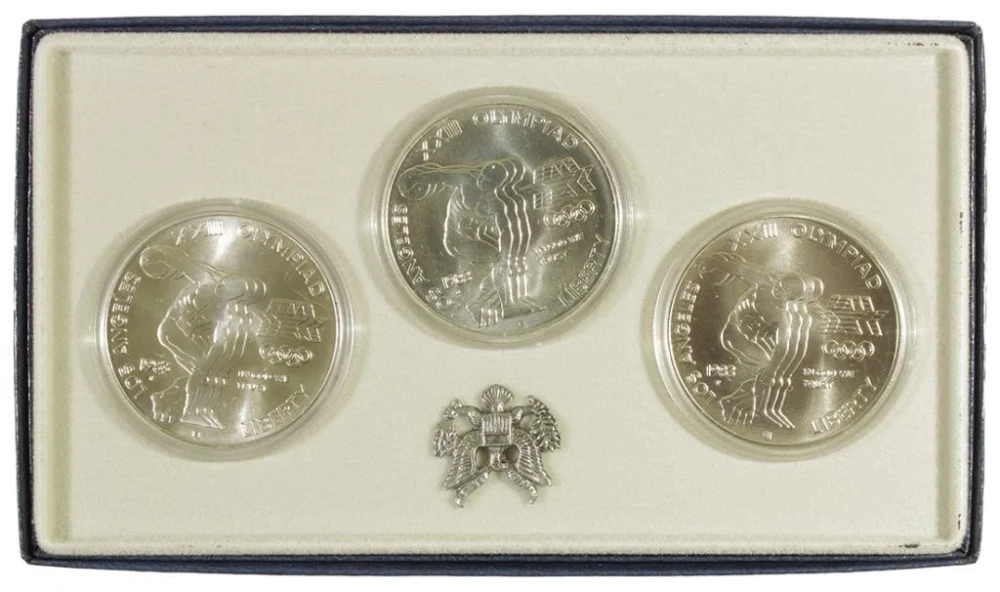 1983 Olympic Silver Dollar P, D + S BU Set