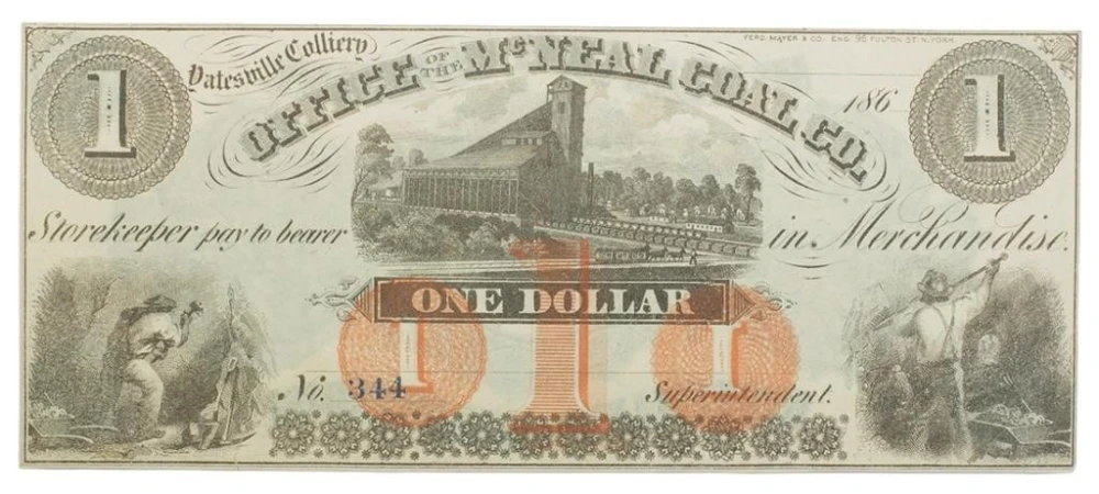 Pennsylvania. Scarce Yatesville Colliery $1 Note