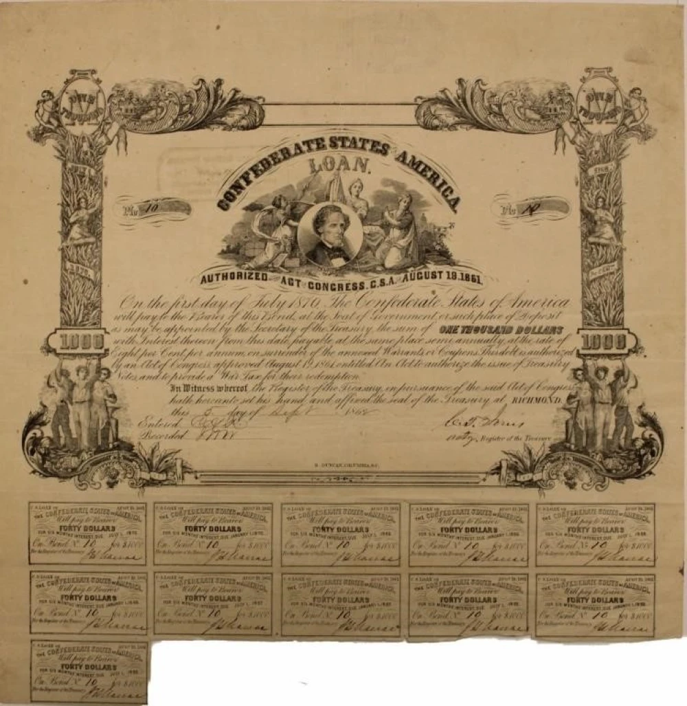 Confederate States. $1000 War Bond