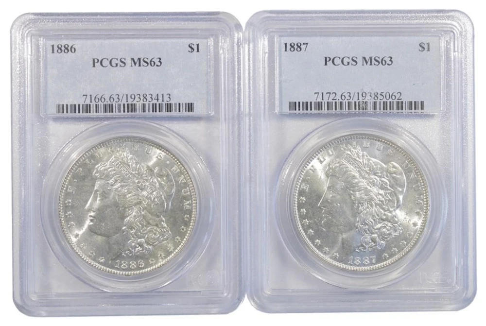 1886 and 1887 PCGS MS-63 Morgan Dollars
