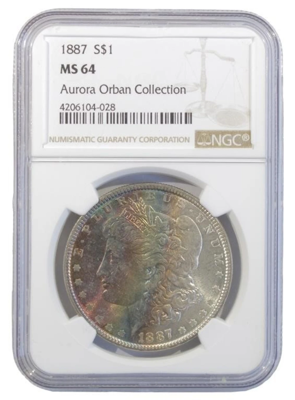 Rainbow Toned Mint State 1887 Morgan Dollar