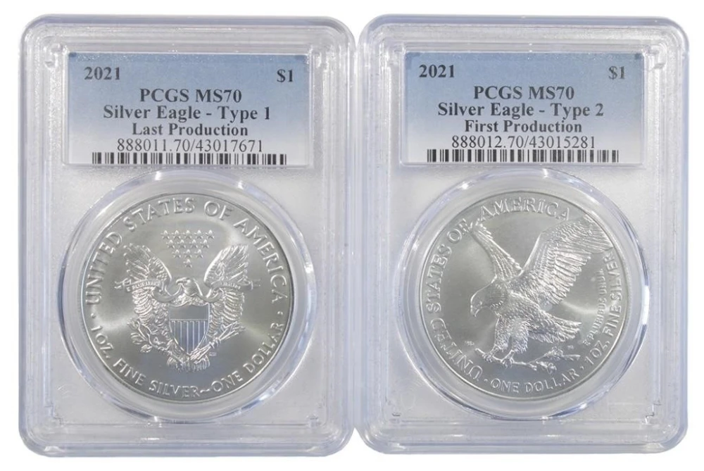2021 PCGS Silver Eagle Type 1 and Type 2 Pair