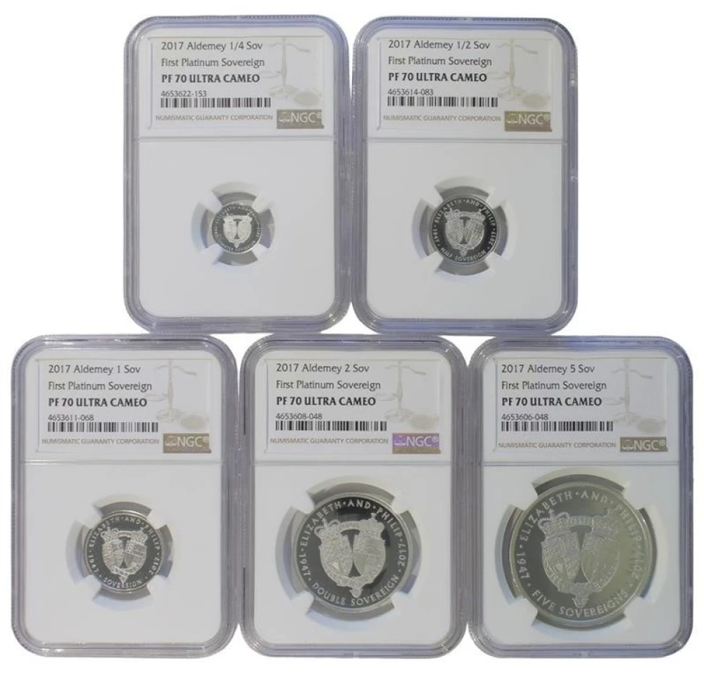Alderney. 2017 Platinum Sovereign 5 Piece Set