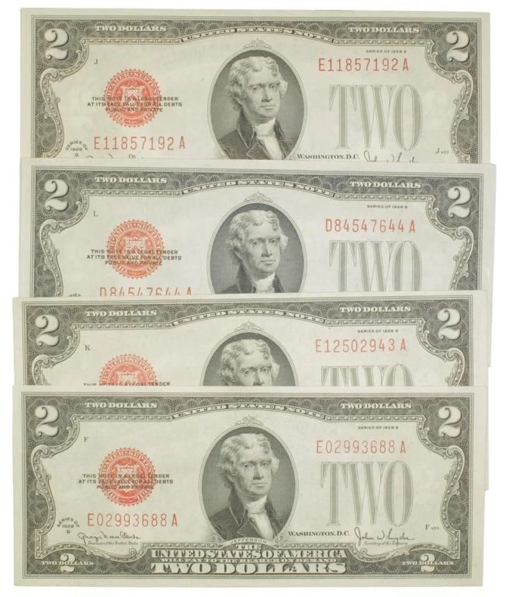 Four Pack of Crisp AU-New $2 U.S. Notes
