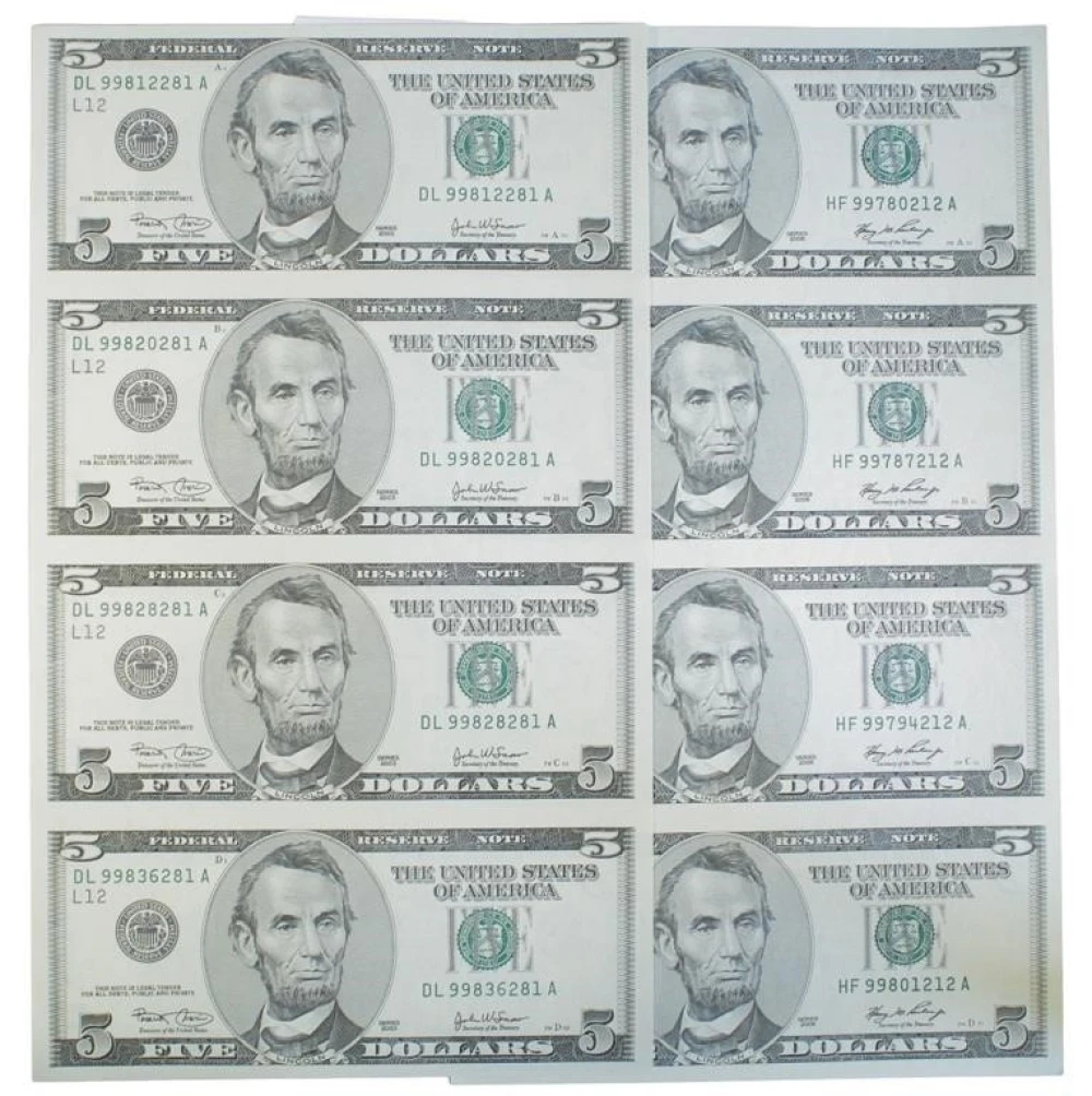 A 2nd Two Four-Note Sheets of F.R.N. $5 Notes