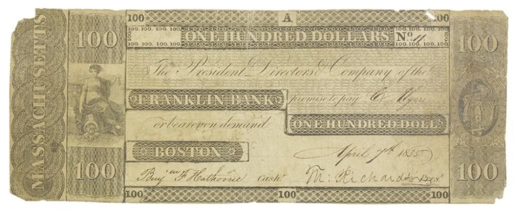 Massachusetts. Boston. 1835 $100 Note