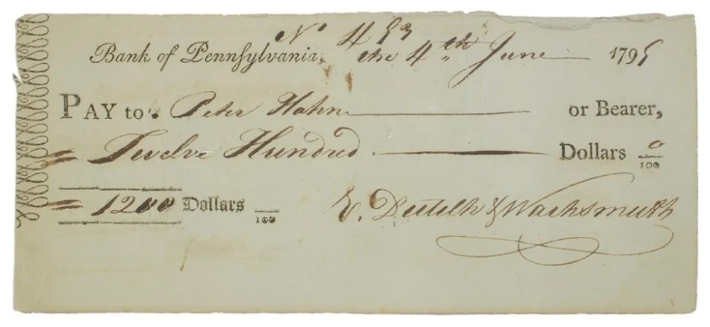 Pennsylvania. 1795 Bank Check