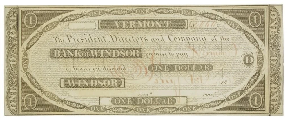 Vermont. Windsor. 1838 $1 Note