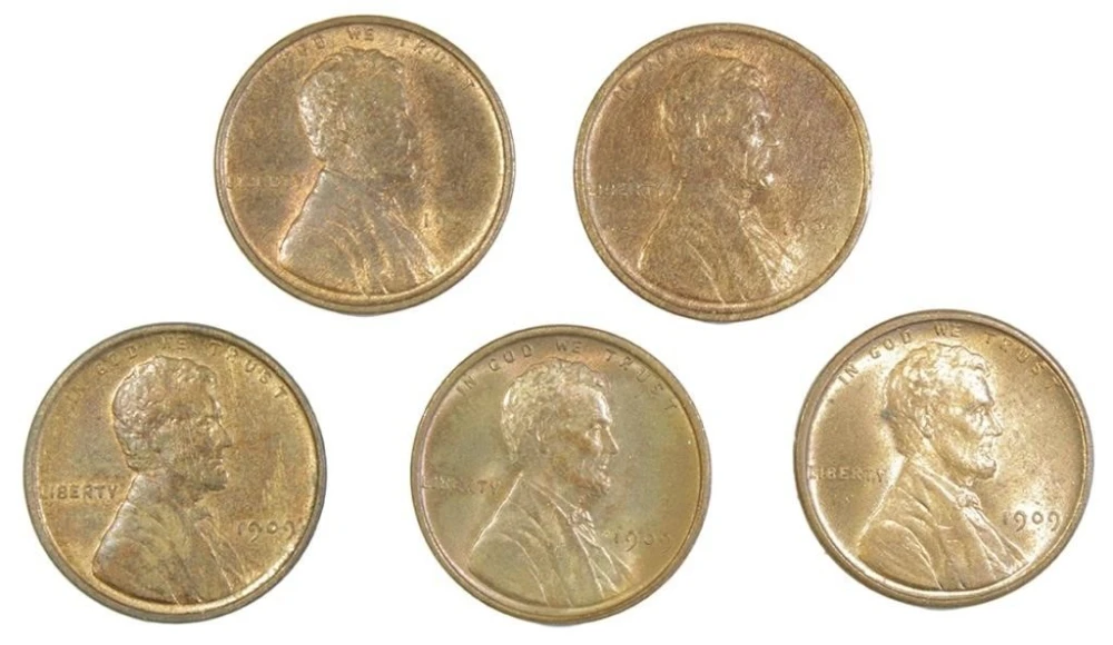 5 Piece Mint State 1909-VDB Lincoln Cent Lot