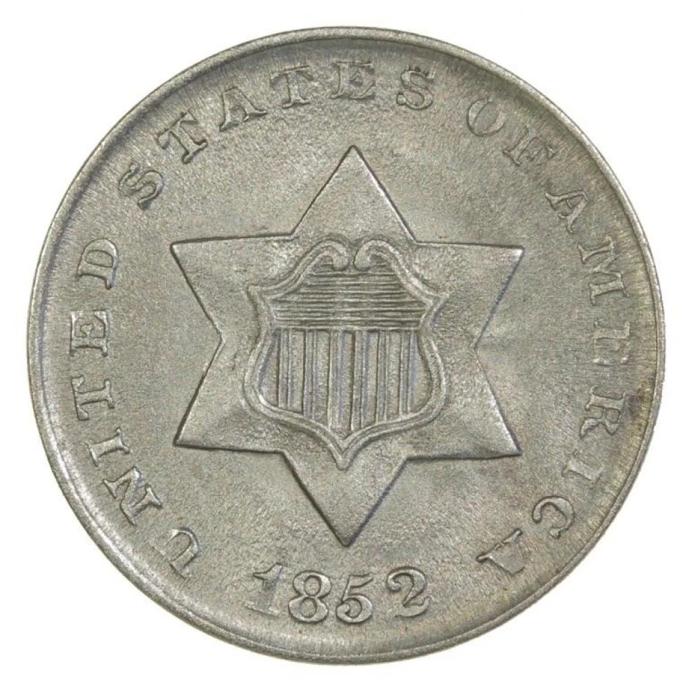 Choice Unc 1852 Silver Three-Cents