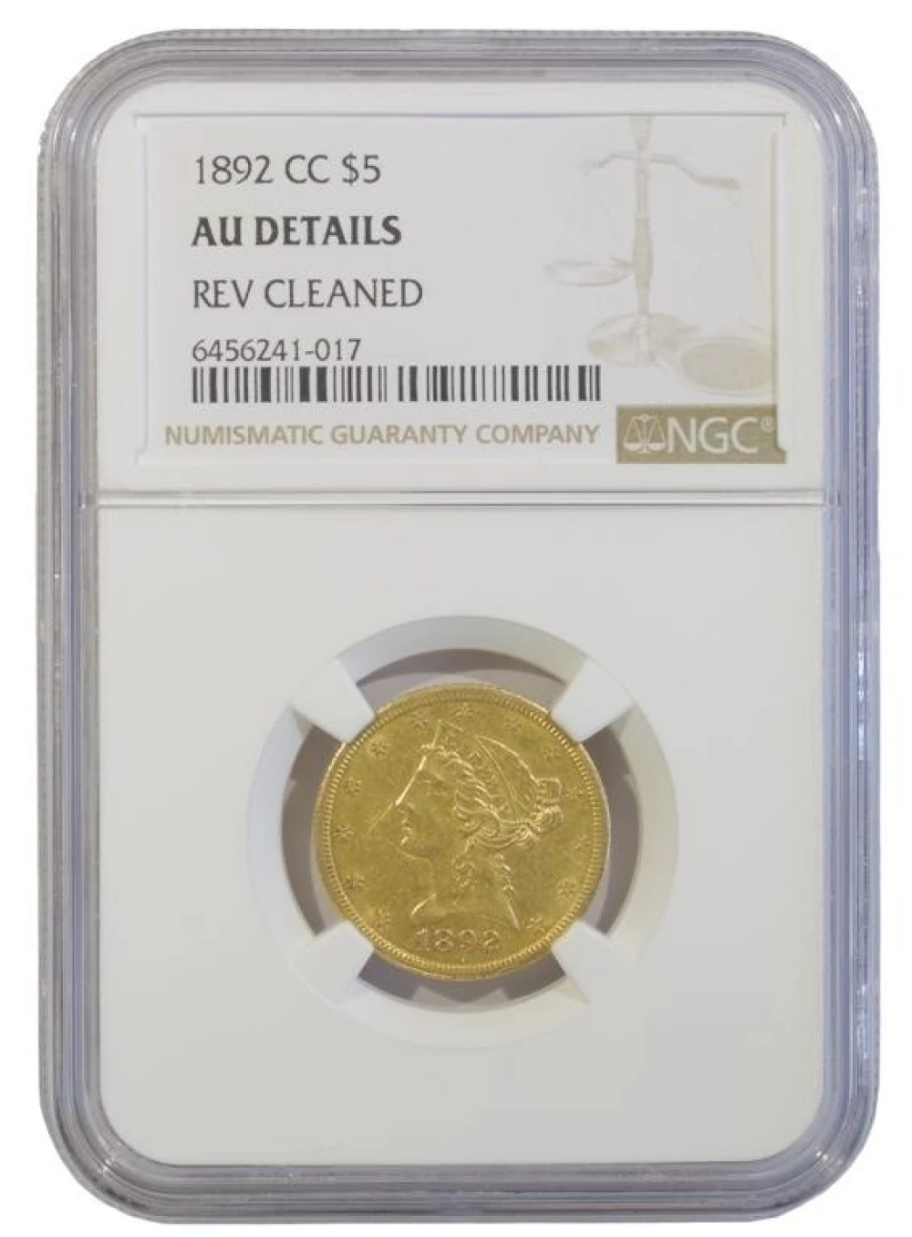AU Details 1892-CC Half Eagle