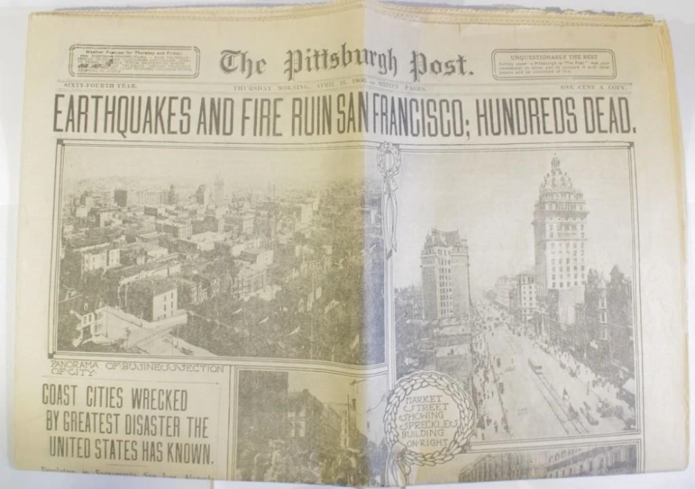 Newspaper. 1906. San Francisco Earthquake