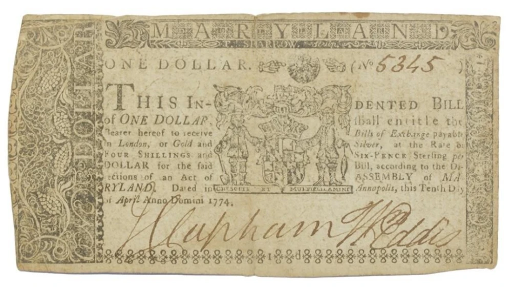 Maryland. 1774 $1 Note