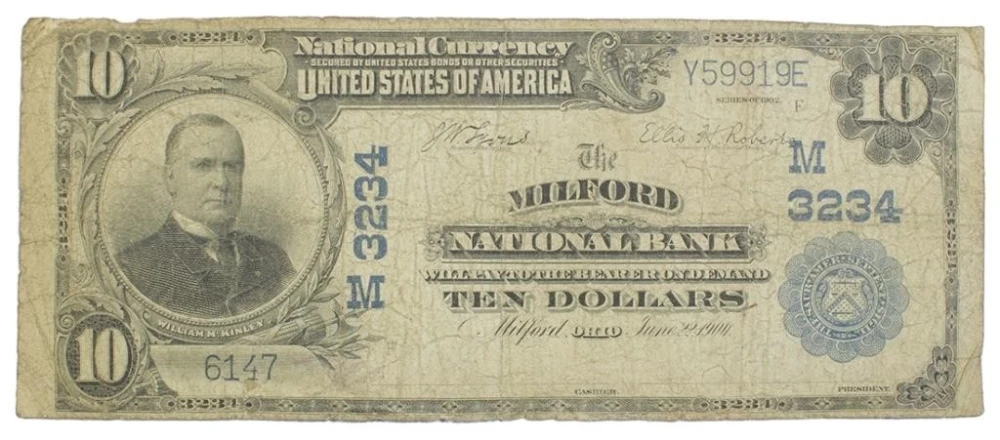 Scarce 1902 Milford Ohio $10 National