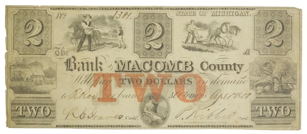Michigan. 1858 $2 Note