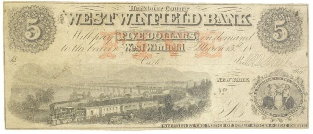 New York. West Winfield. $5 Note