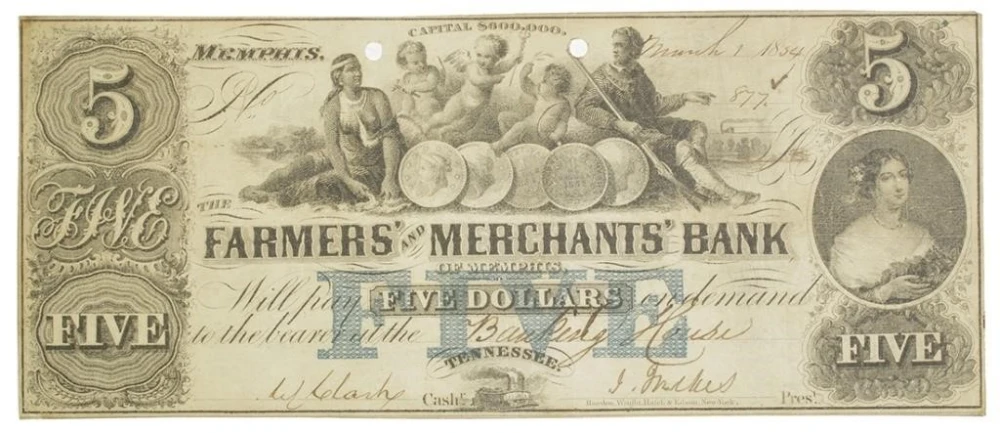 Tennessee. Memphis. Scarce Gold $5 Dollars Note