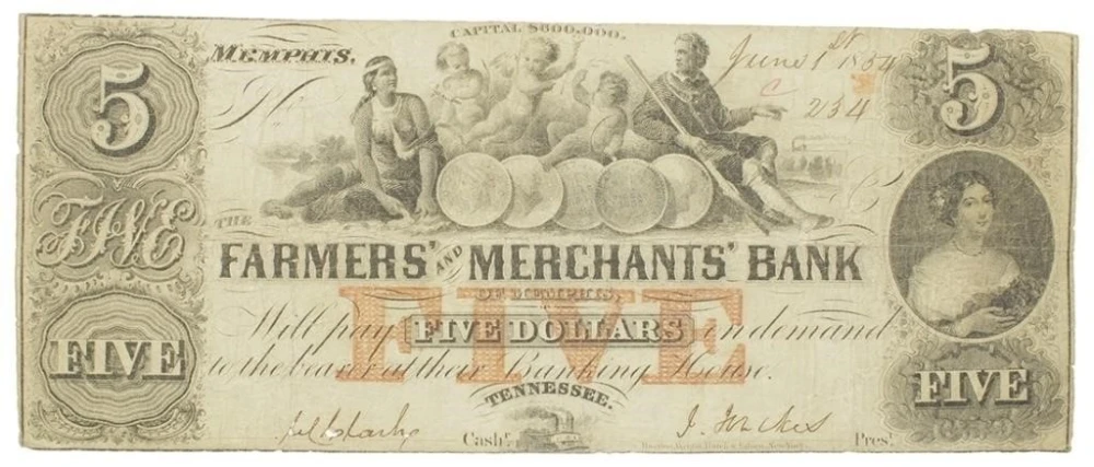 Tennessee. Memphis. Scarce Gold Dollars Note
