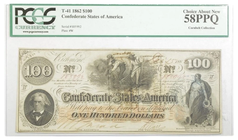 Confederate States 1862 $100 Note
