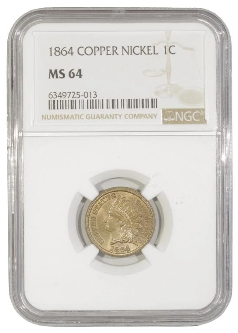 Near Gem 1864 Copper Nickel Indian